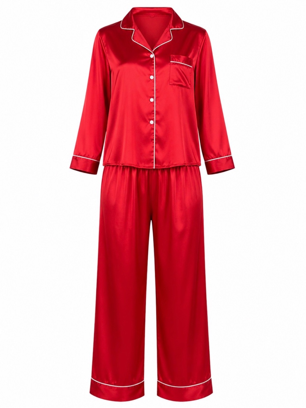 Amazon XL Women's Red Satin Pajama Set with Contrast Piping